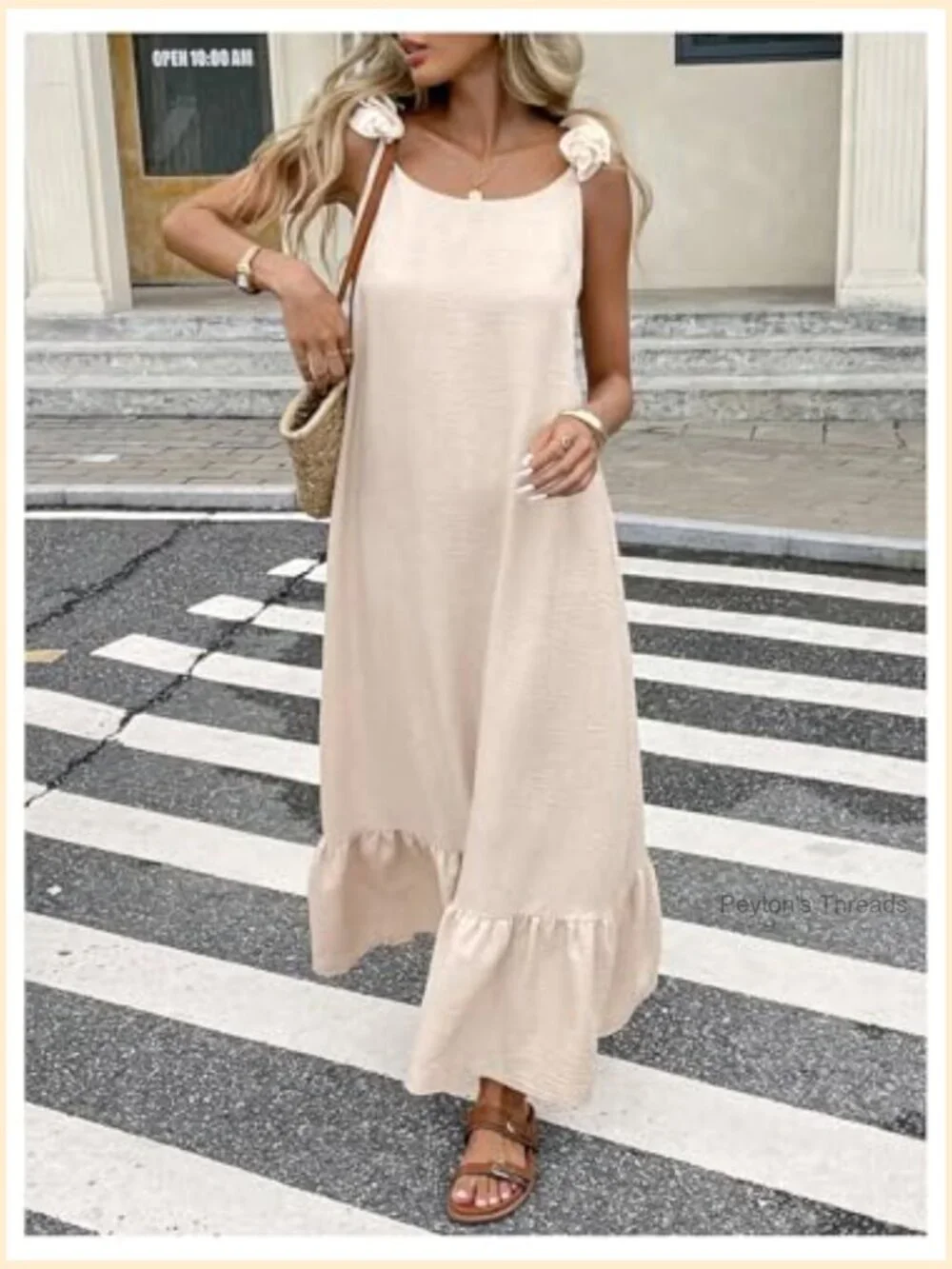 Boho Ruffle Cami Maxi Dress Sleeveless Backless Open Back Tie Back Flowy - Picture 4 of 6